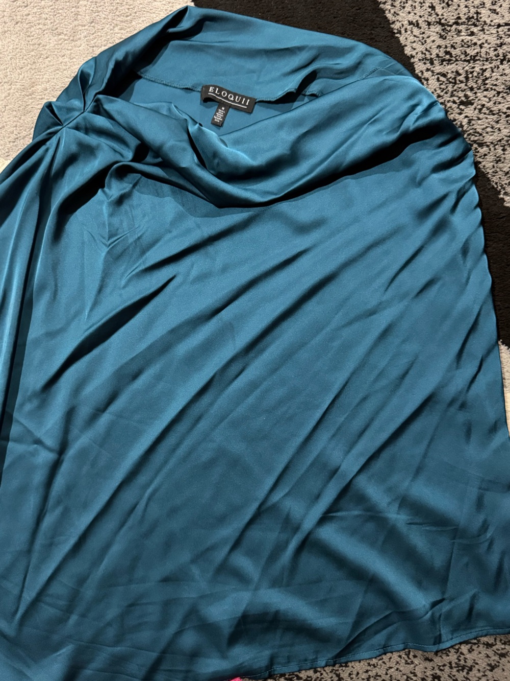 Eloquii Teal Satin Drape Blouse